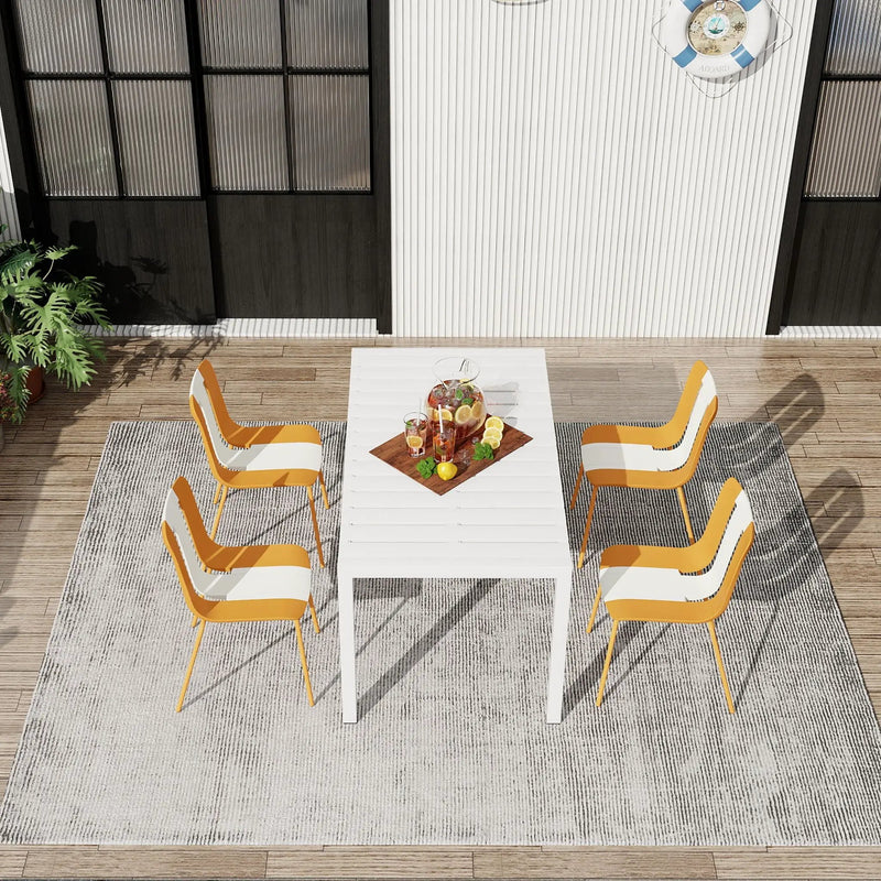 4 Piece Set Of Modern Striped Color- Blocking Single Chairs With Long Table by Unique Piece Furniture