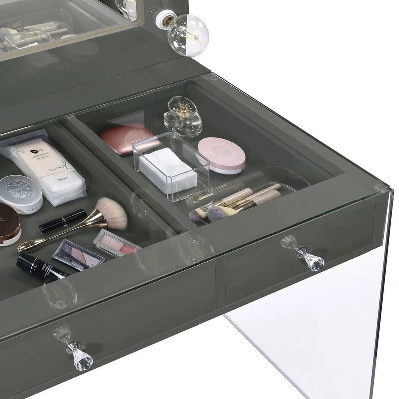 Afshan 3-drawer Vanity Set with Lighting Grey High Gloss by Unique Piece Furniture