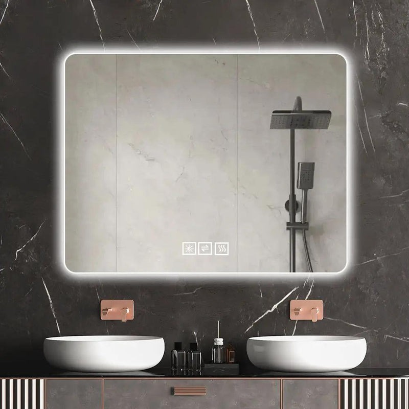 28" Bathroom Mirror With LED Lights Front And Backlit, Anti-Fog Lighted Vanity Mirrors For Wall Mounted And 5 Level Dimmable, Horizontal / Vertical - Clear by Unique Piece Furniture