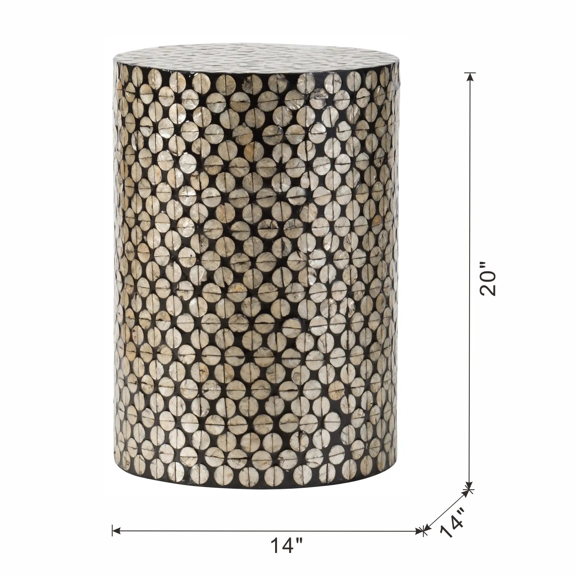 D14x20" Cylindrical Garden Capiz Stool Black/Gold by HouseOfZazla