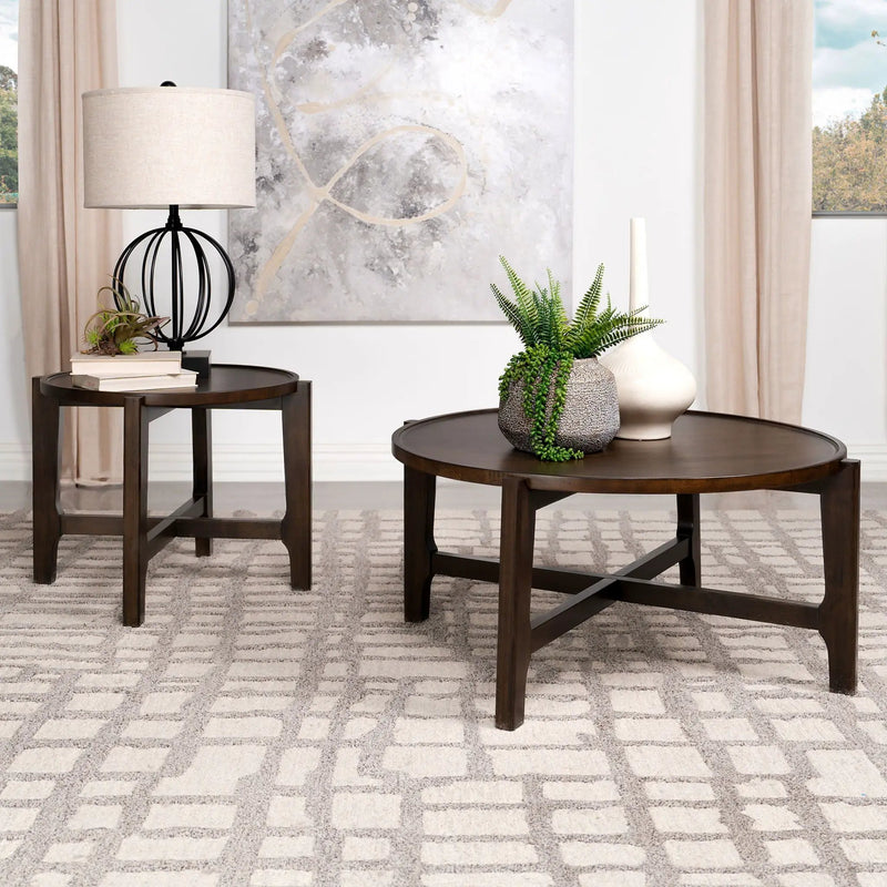 Cota Round Solid Wood Coffee Table Dark Brown by Unique Piece Furniture