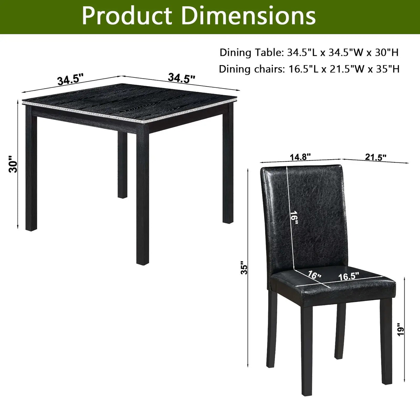 5 Pieces Wooden Dining Table Set, Square Table And 4 Upholstered Chairs by Unique Piece Furniture