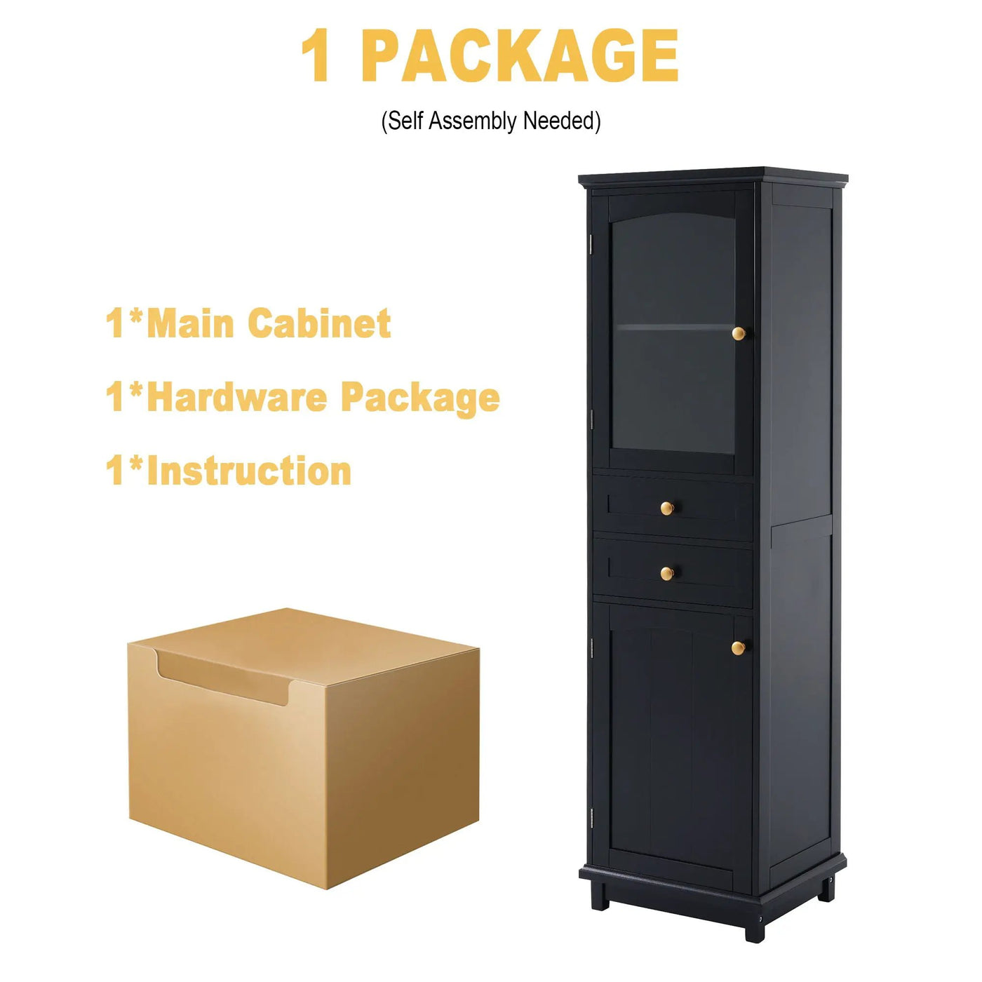 Tall Bathroom Storage Cabinet With Glass Doors, Free-Standing, Two Drawers, And Adjustable Shelves, Board, Painted Perfect For Displaying Your Favorite Items by HouseOfZazla