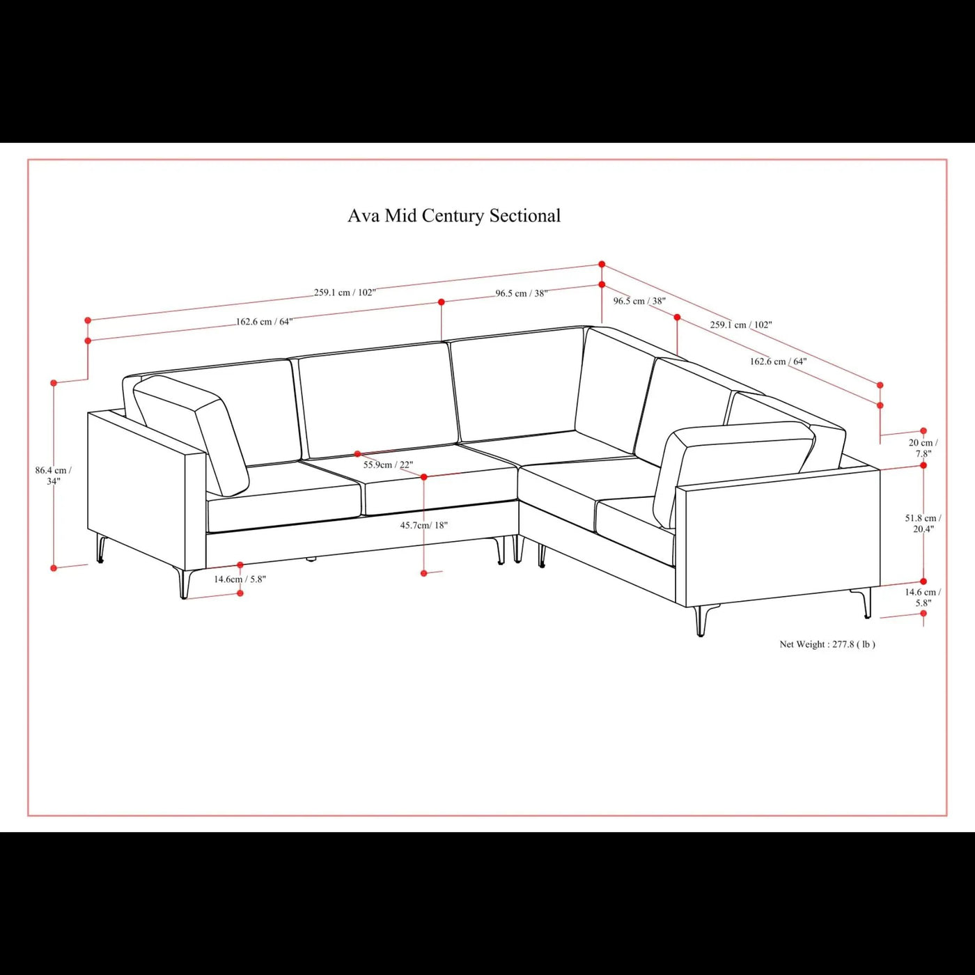 Ava - Mid Century Corner Sectional Sofa Handcrafted by HouseOfZazla