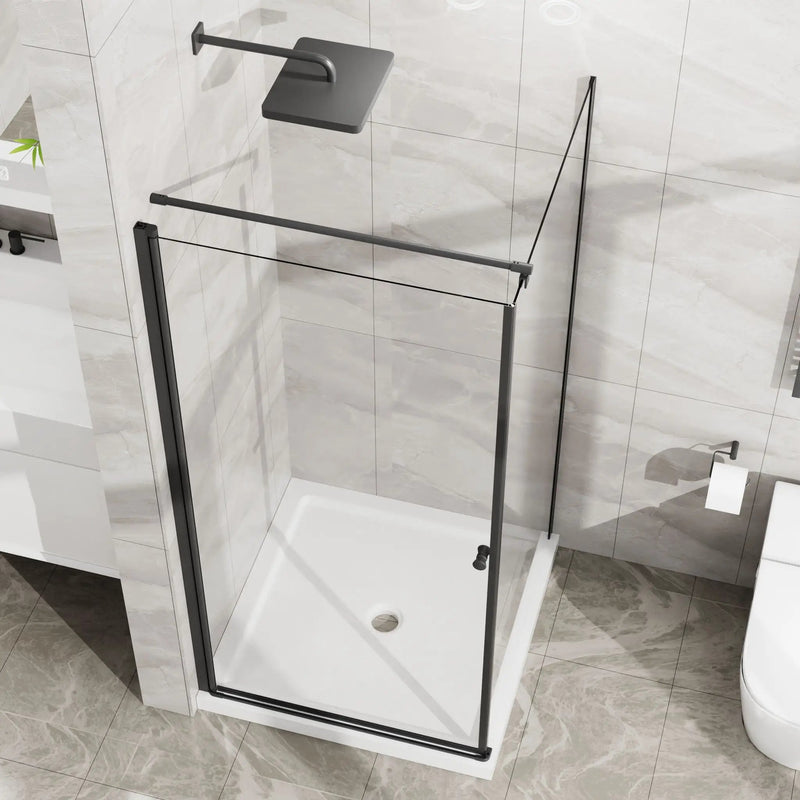 Corner Shower Enclosure, Frameless Pivot Door - Matte Black by HouseOfZazla