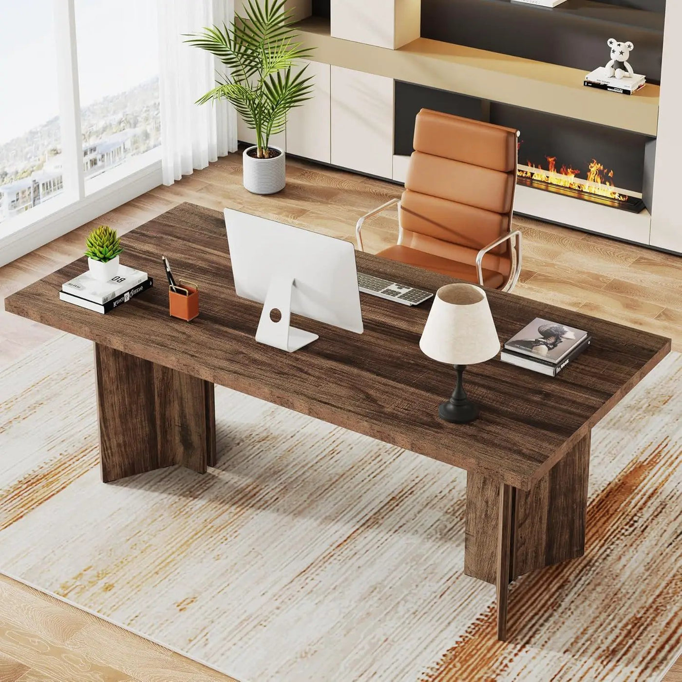 Executive Desk, Vintage Computer Workstation With Thickened Tabletop by HouseOfZazla
