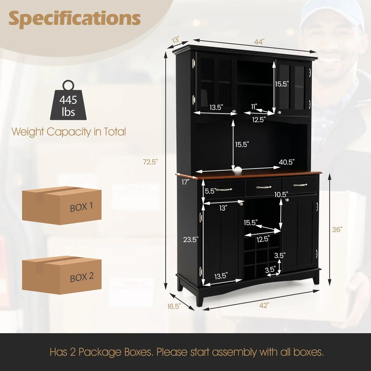 Wood Buffet Hutch Cabinet with 3 Large Drawers by DirectDeals
