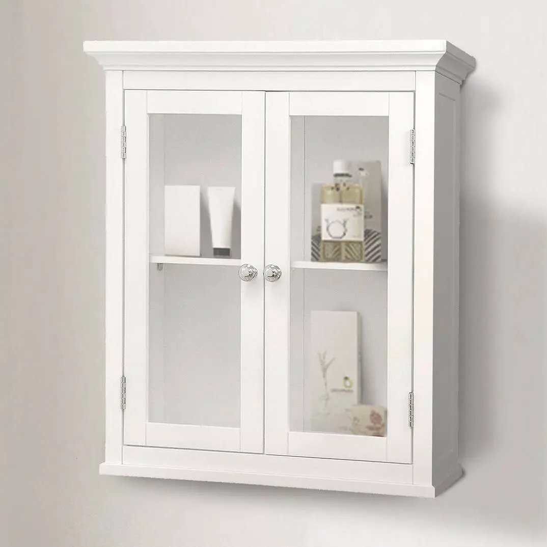 Classic 2-Door Bathroom Wall Cabinet in White Finish by HomePacific