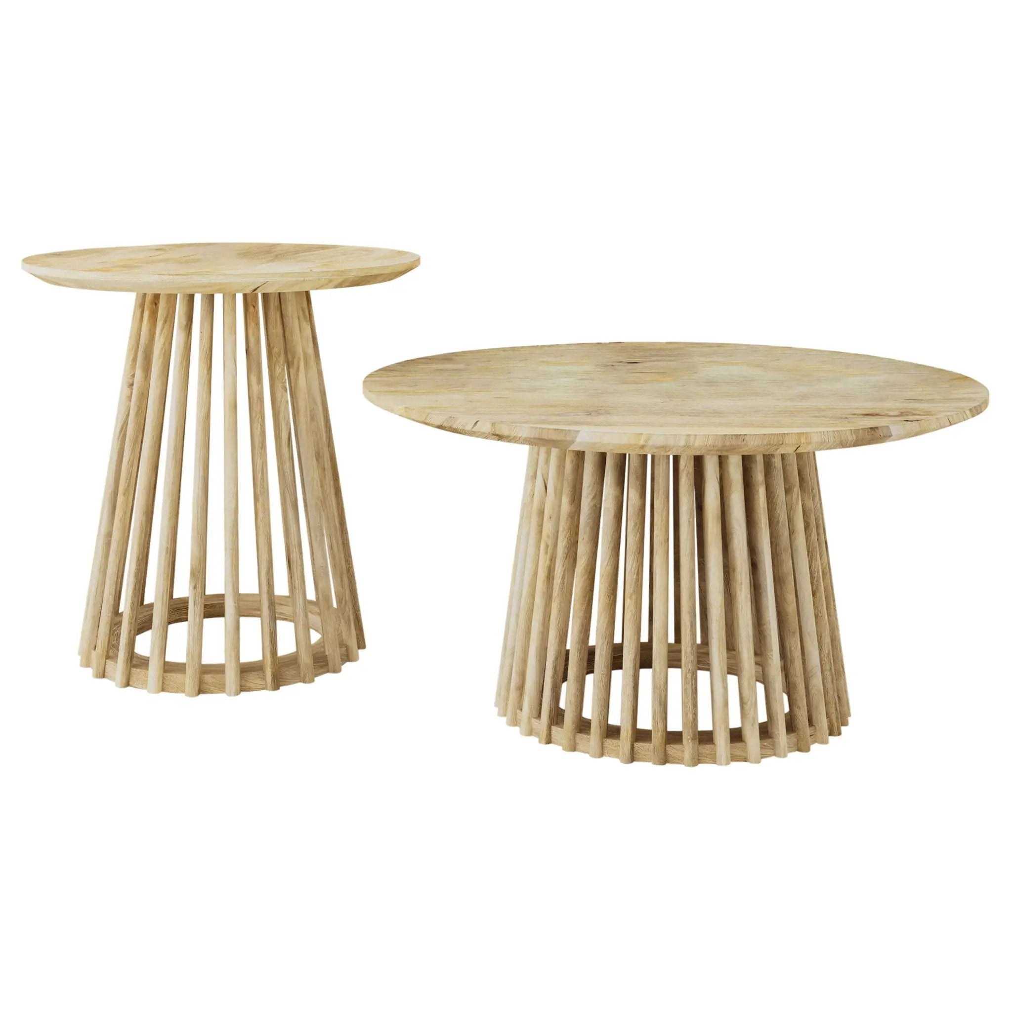 Touhy 2-piece Round Coffee and End Table Set Natural Mango by Unique Piece Furniture