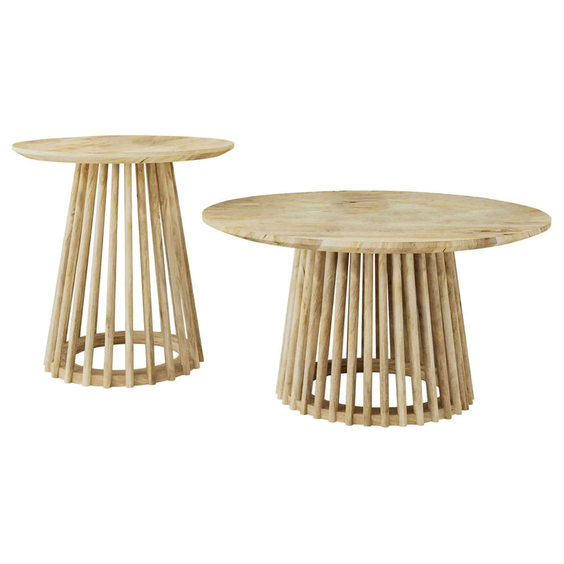 Touhy 2-piece Round Coffee and End Table Set Natural Mango by Unique Piece Furniture