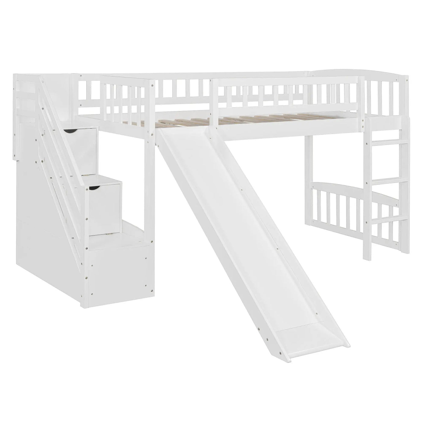 Loft Stairway Bed With 2 Drawers, Convertible Ladder And Slide by HouseOfZazla