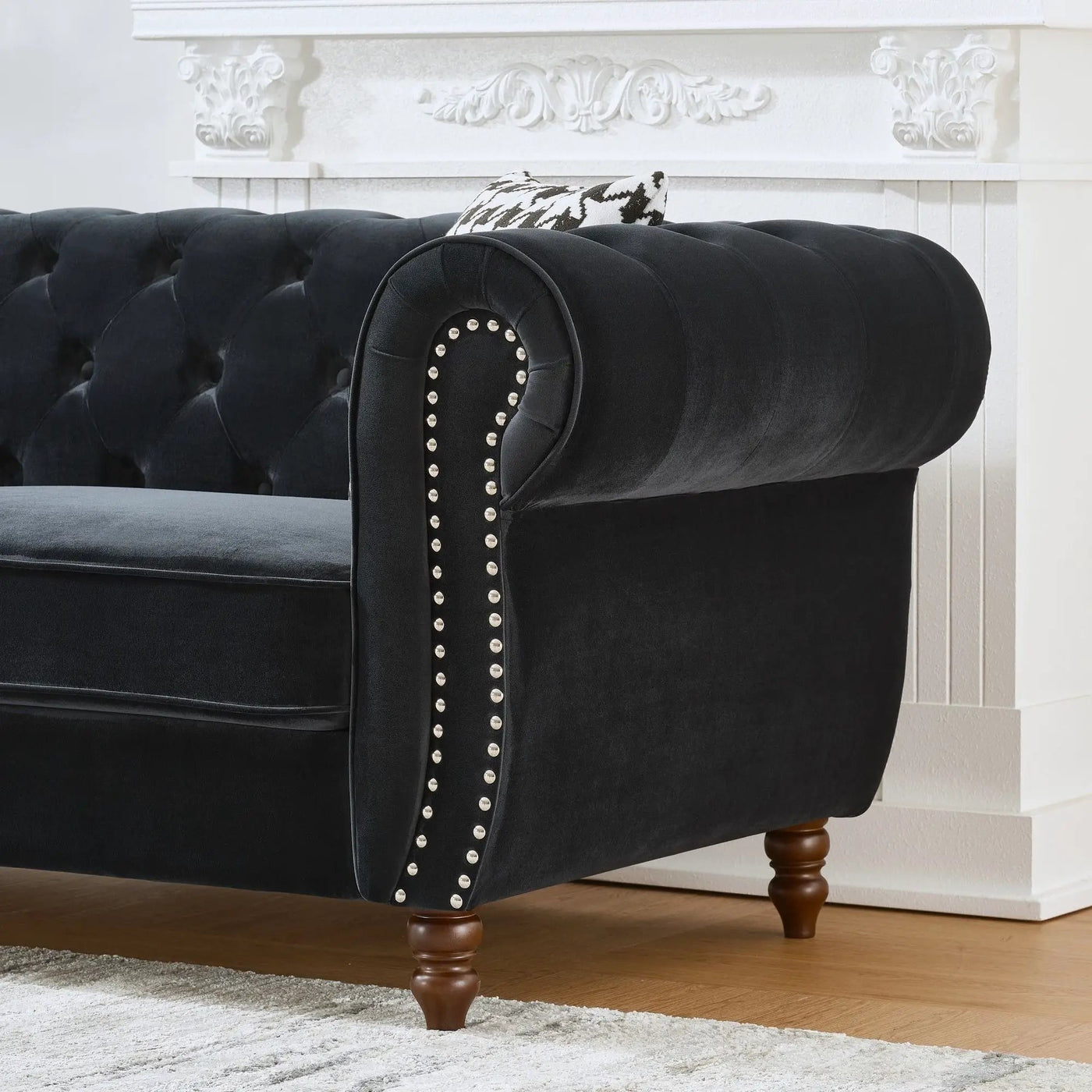 Chesterfield Upholstery Fabric Sofa With Roll Armrest & Nailhead, Mid Century Modern 3 And 3 Seater Couch by HouseOfZazla