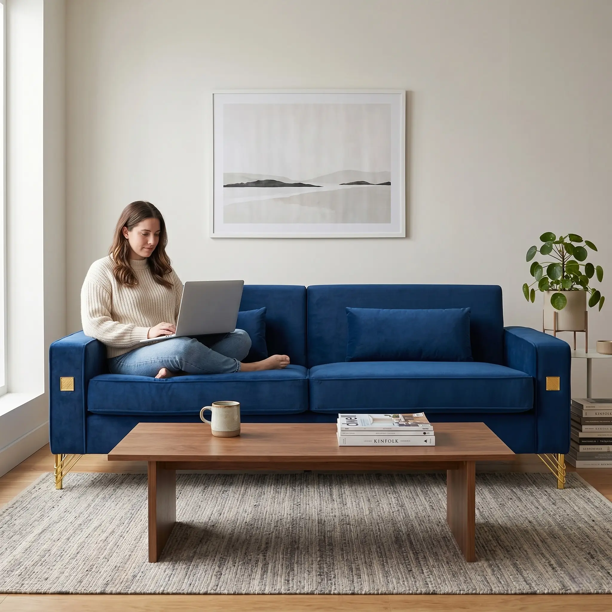 Luxury Velvet Sofa with Gold Accents by HouseOfZazla