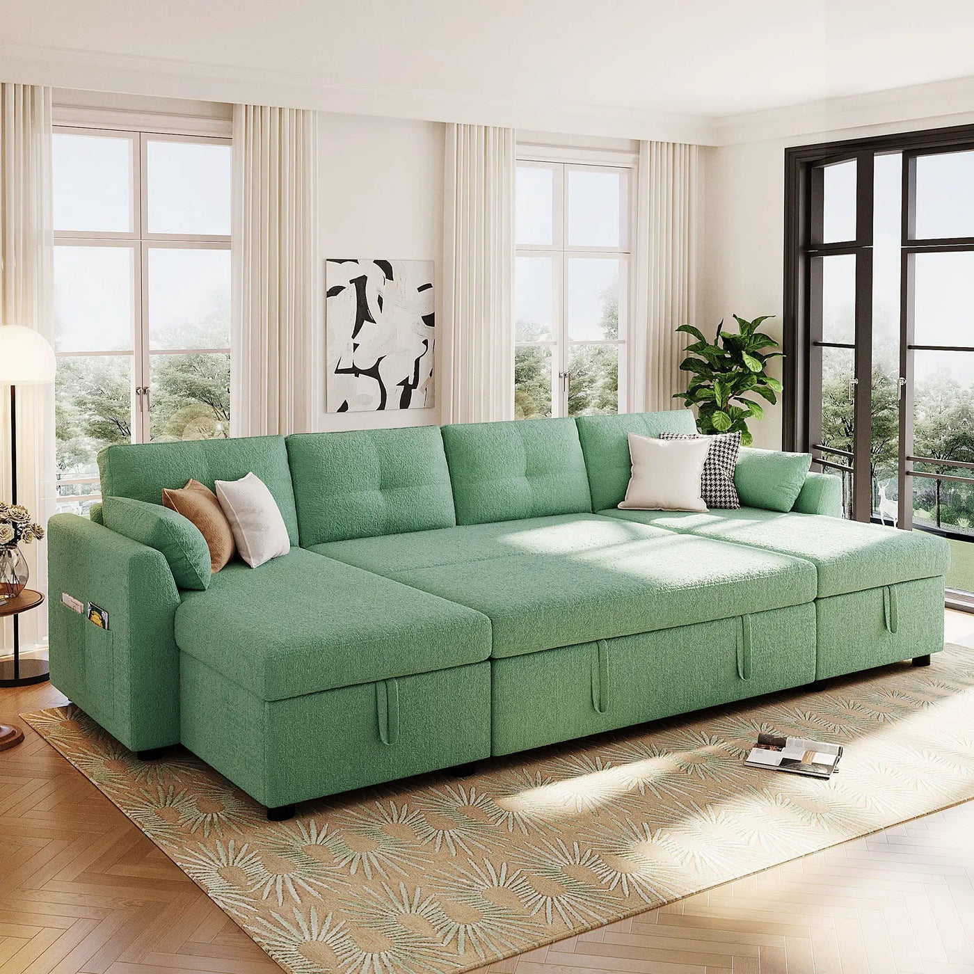 U-Shaped Sectional Sofa Bed With Storage And USB Ports by HouseOfZazla