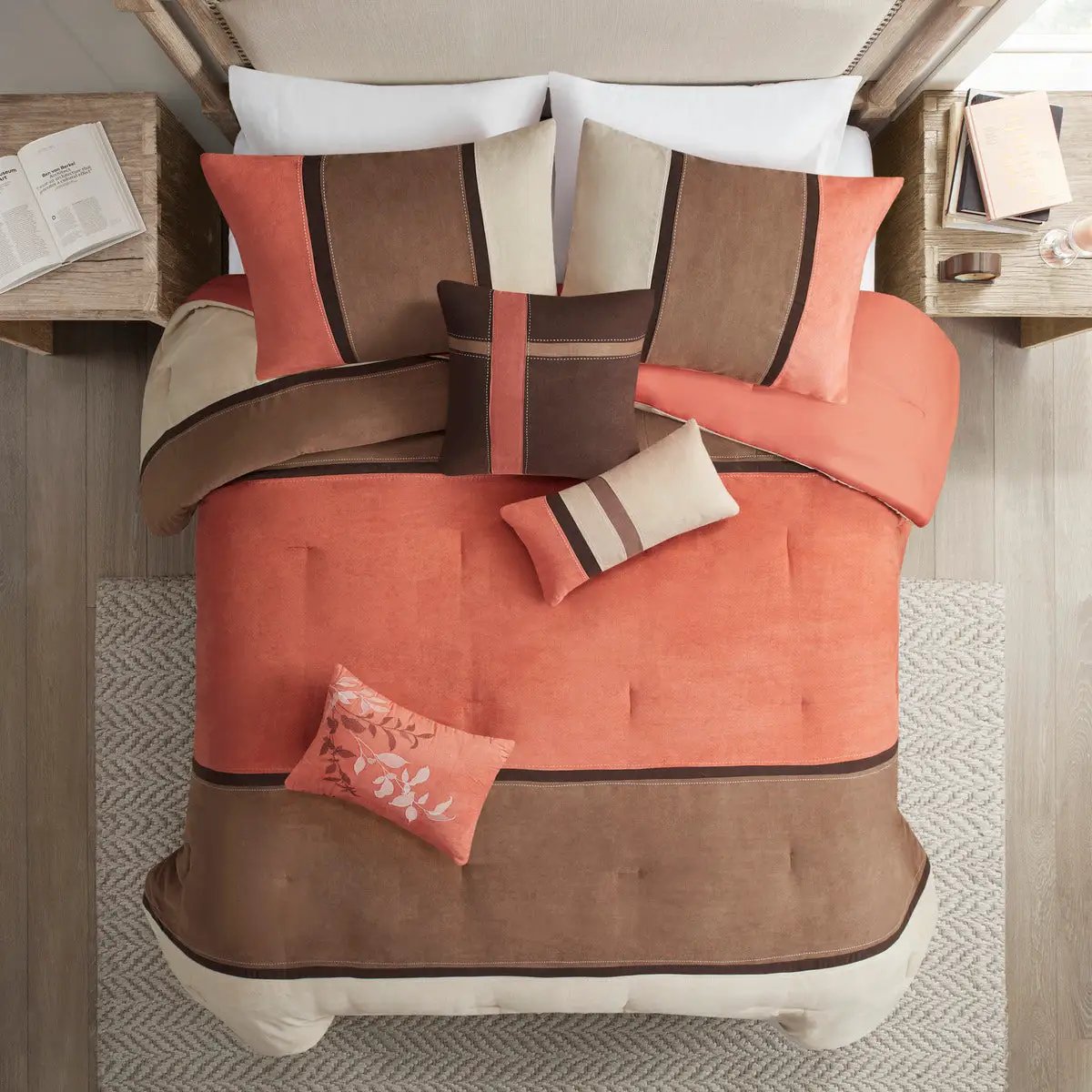 7 Piece Faux Suede Comforter Set - Coral California King by HouseOfZazla
