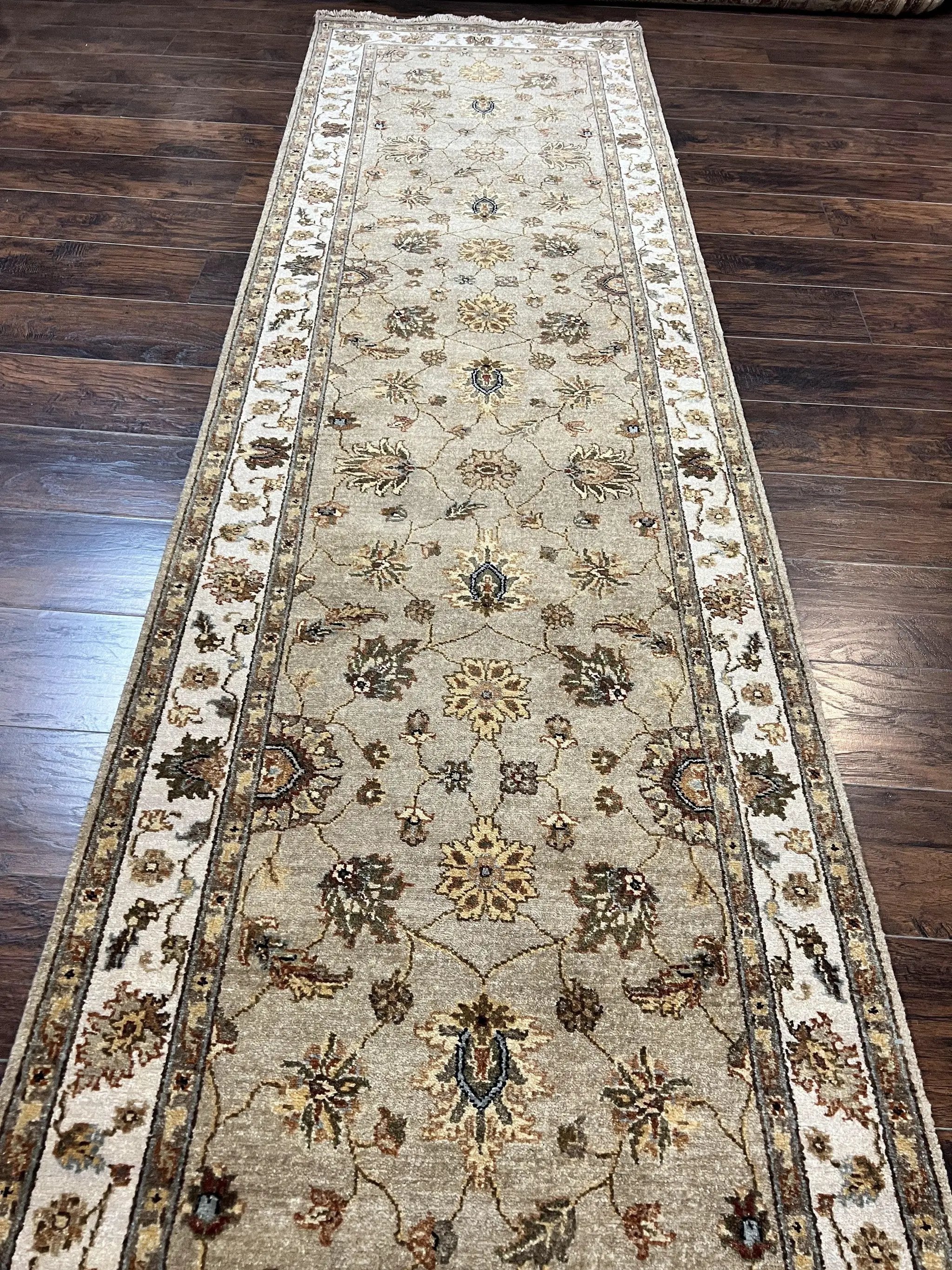 Peshawar Runner Rug 3 x 20, Wool Hand Knotted Vintage Pakistani Carpet, Olive Green & Ivory, Extra Long 20ft Hallway Runner, Floral by Jewel Rugs