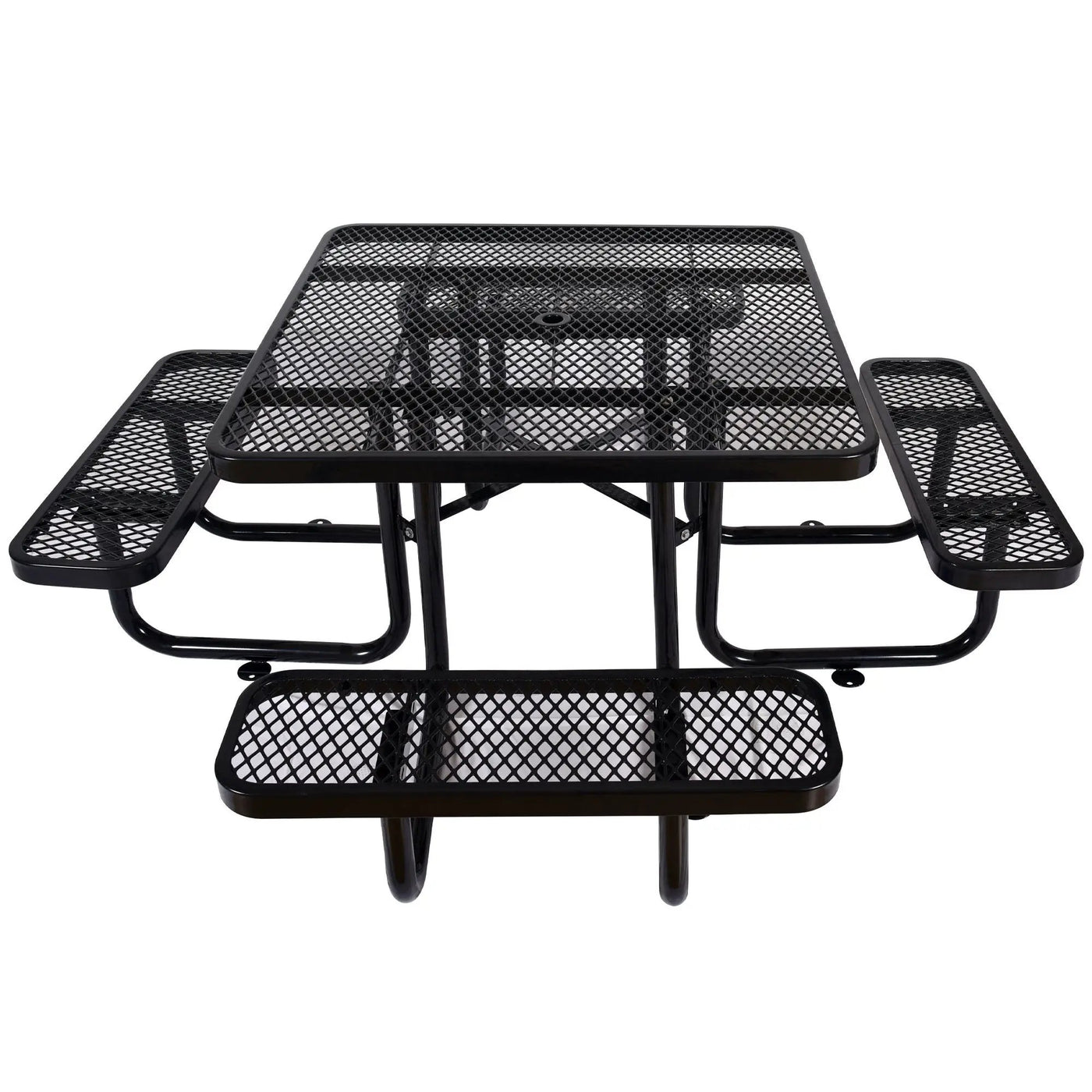 Square Outdoor Steel Picnic Table, With Umbrella Pole by HouseOfZazla