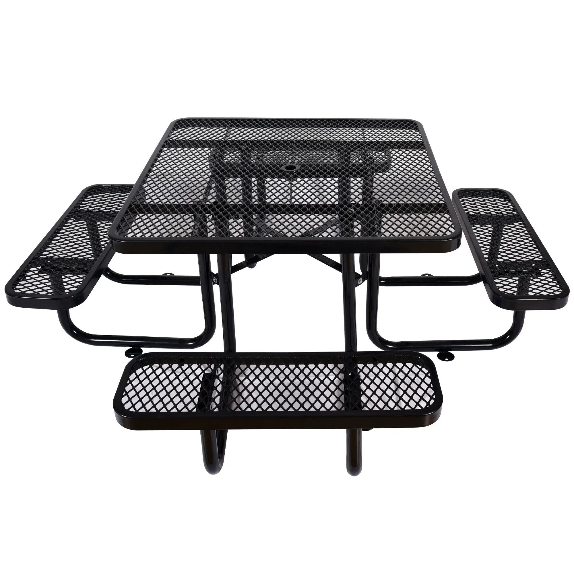 Square Outdoor Steel Picnic Table, With Umbrella Pole by Unique Piece Furniture