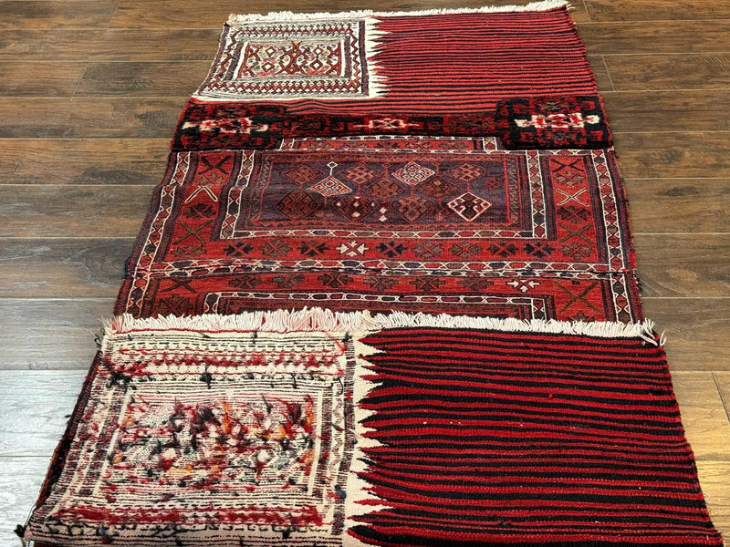 Persian Tribal Nomadic Saddle Cover Rug, Antique, Handmade, Wool, Red Ivory Black, Collectible, Shahsavan by Jewel Rugs