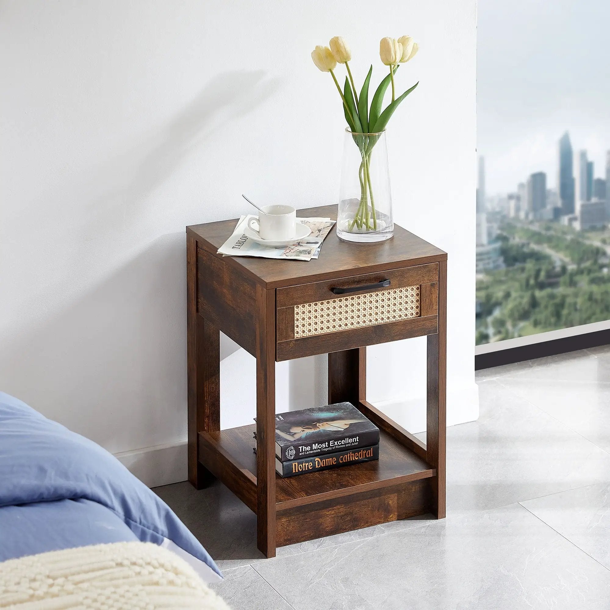 15.75" Rattan End Table With Drawer, Modern Nightstand, Side Table For Living Room, Bedroom by Unique Piece Furniture