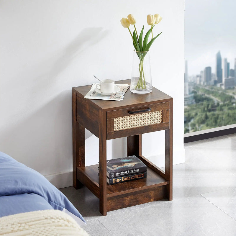 15.75" Rattan End Table With Drawer, Modern Nightstand, Side Table For Living Room, Bedroom by HouseOfZazla