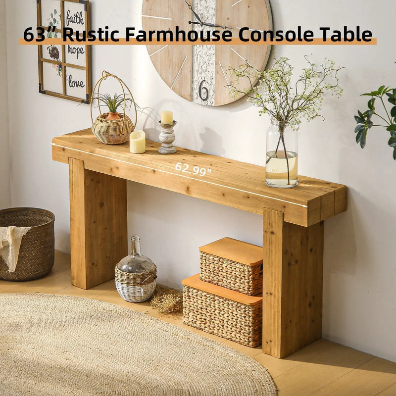 63" Solid Wood Console Table – Rustic Farmhouse Sofa Table by HouseOfZazla