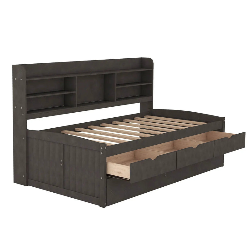 Captain Bed With Built In Bookshelves, 3 Storage Drawers, And Trundle by HouseOfZazla