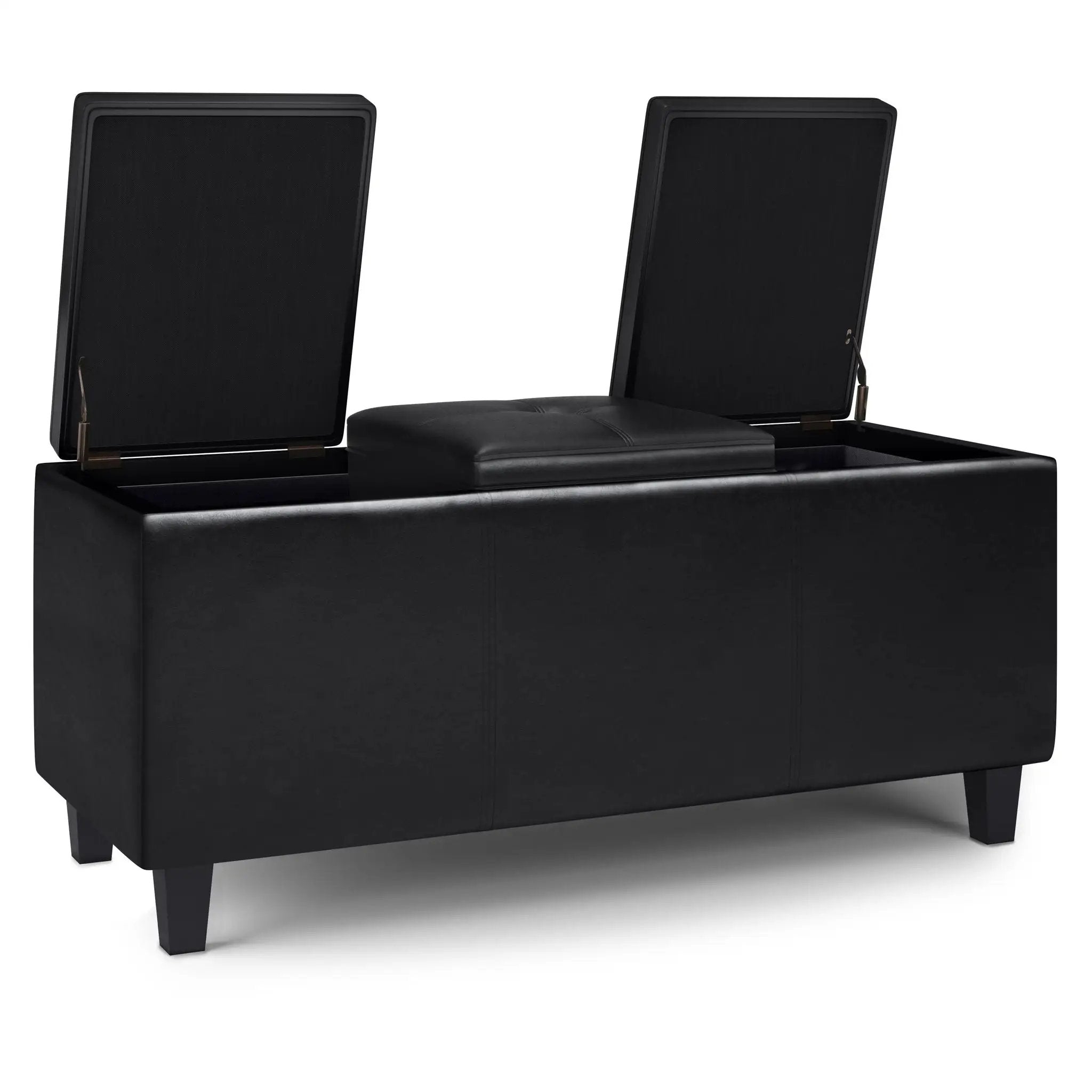 Avalon - Tray Storage Ottoman With Lift Up Lids - Midnight Black by HouseOfZazla