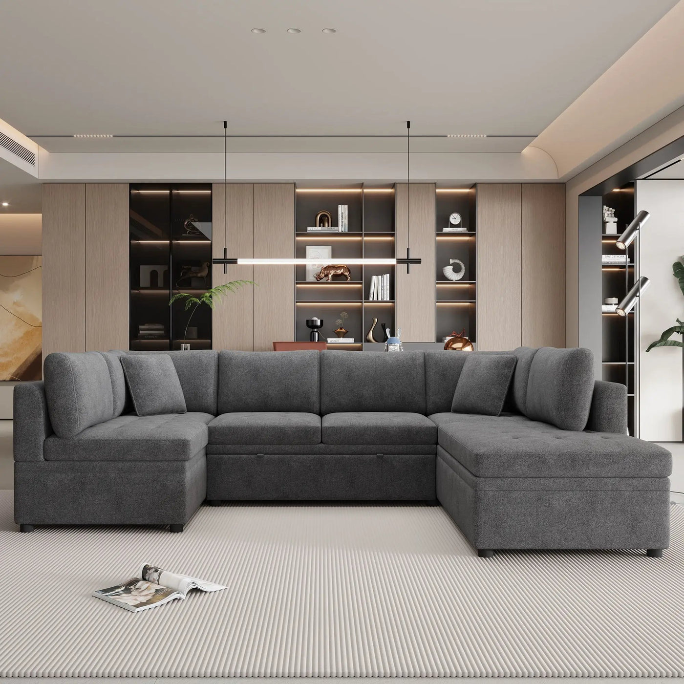 Oversized Sectional Sofa U-Shaped Sofa Couch Pull-Out Sofa Bed With Two Throw Pillows For Living Room by HouseOfZazla