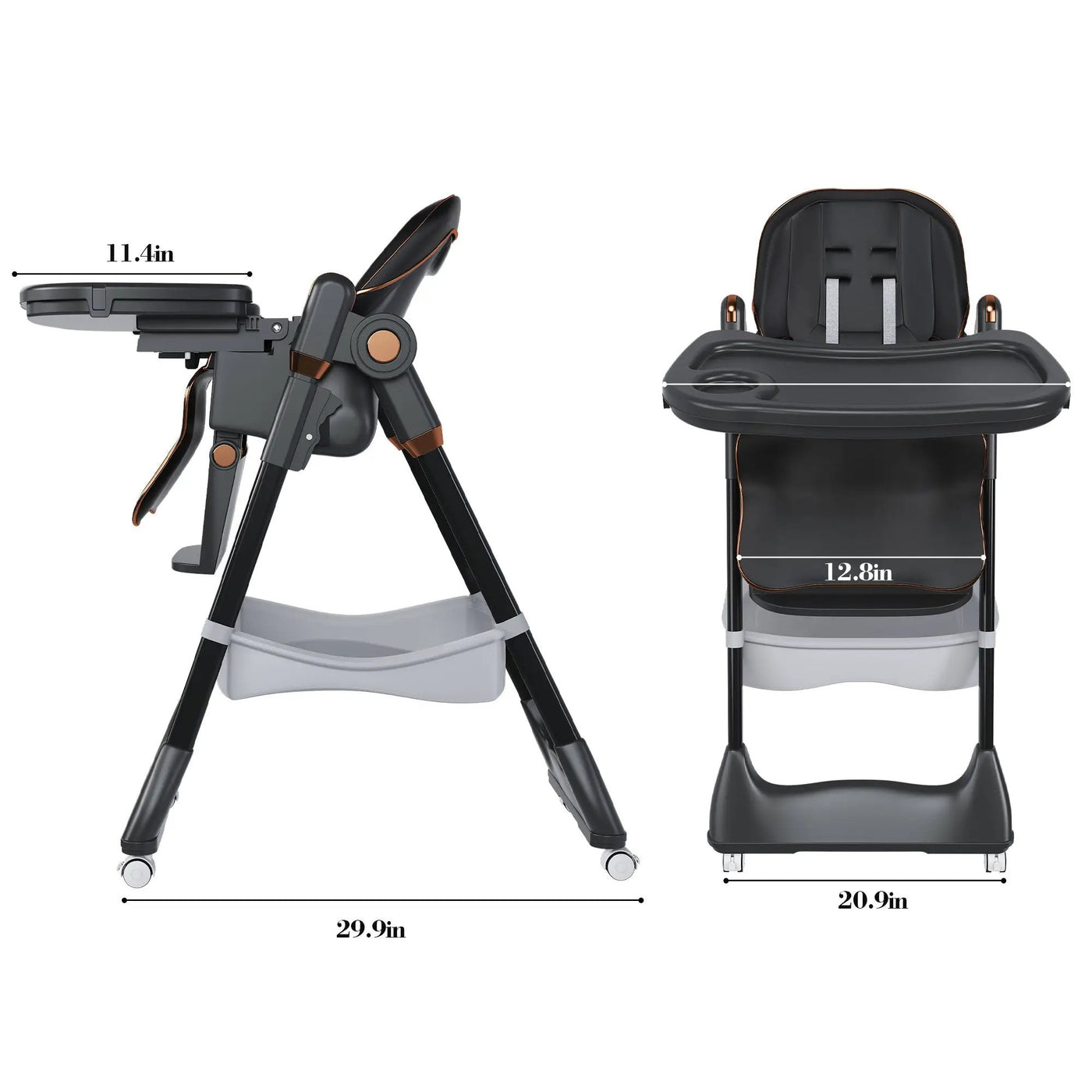 Adjustable Baby High Chair 0-6 Years, Portable Infant Feeding Seat With Safety Belt, Silent Lockable Wheels by HouseOfZazla
