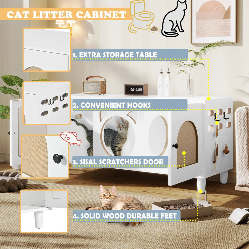 Furniture Style Cat Cabinet Cat Litter Box With Sisal Scratching Door - Cream White by HouseOfZazla