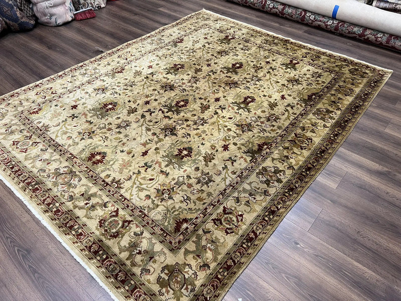 Indian Mahal Rug 8x10, Allover Floral Mahal Oriental Carpet 8 x 10, Handmade Hand Knotted Wool Rug, Indo Persian Area Rug, Tea-Washed Tan by Jewel Rugs