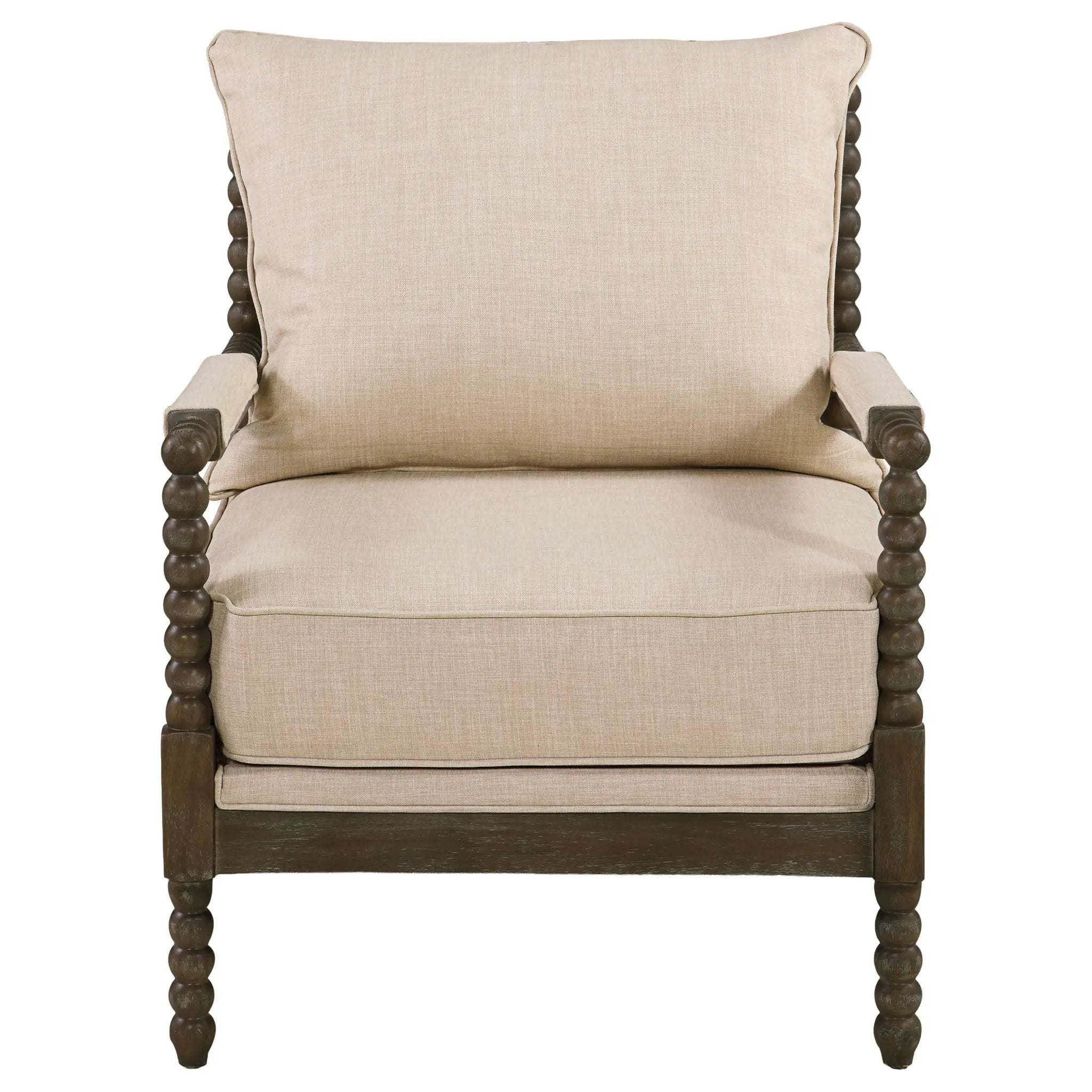 Blanchett Upholstered Bobbin Accent Chair Beige and Distressed Brown by Unique Piece Furniture