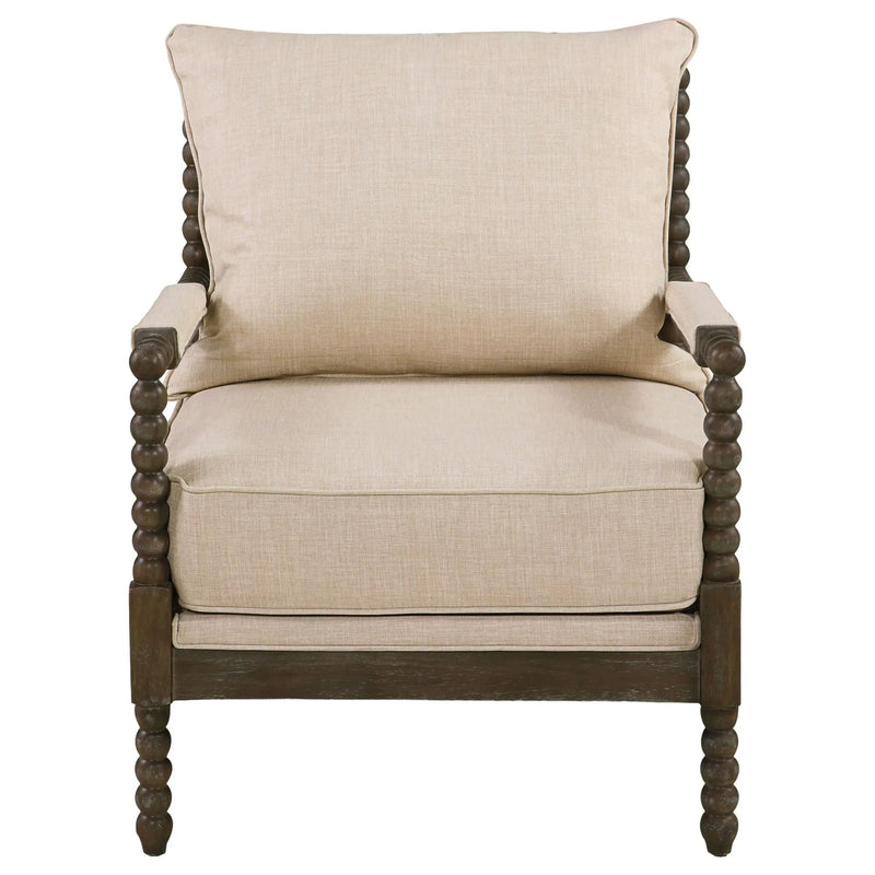 Blanchett Upholstered Bobbin Accent Chair Beige and Distressed Brown by Unique Piece Furniture