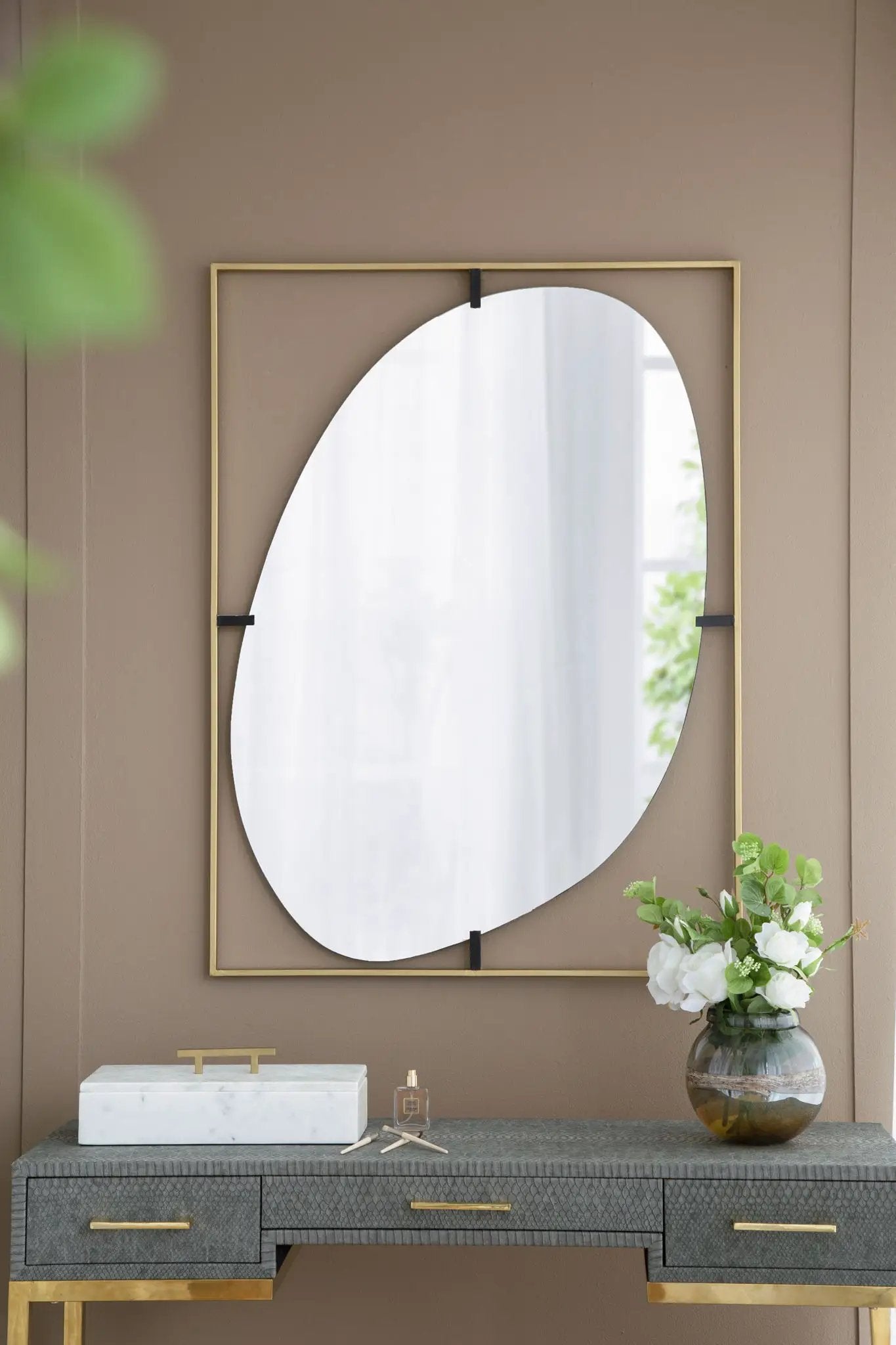 Poppy Mirror With Metal Frame Contemporary Design For Bathroom, Entryway Wall Decor by HouseOfZazla