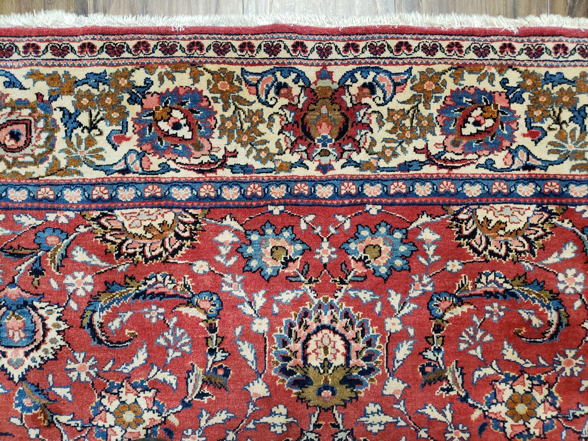 Semi Antique Persian Kashan, Red & Cream, Hand-Knotted, Wool, 4' 8" x 6' 6", Pair A by Jewel Rugs