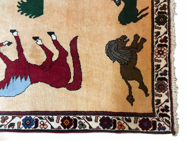 4x6 Rug Handmade Zagros Quality Wool Horses Tribal Hand-Knotted Rug Veggie Dye by Jewel Rugs
