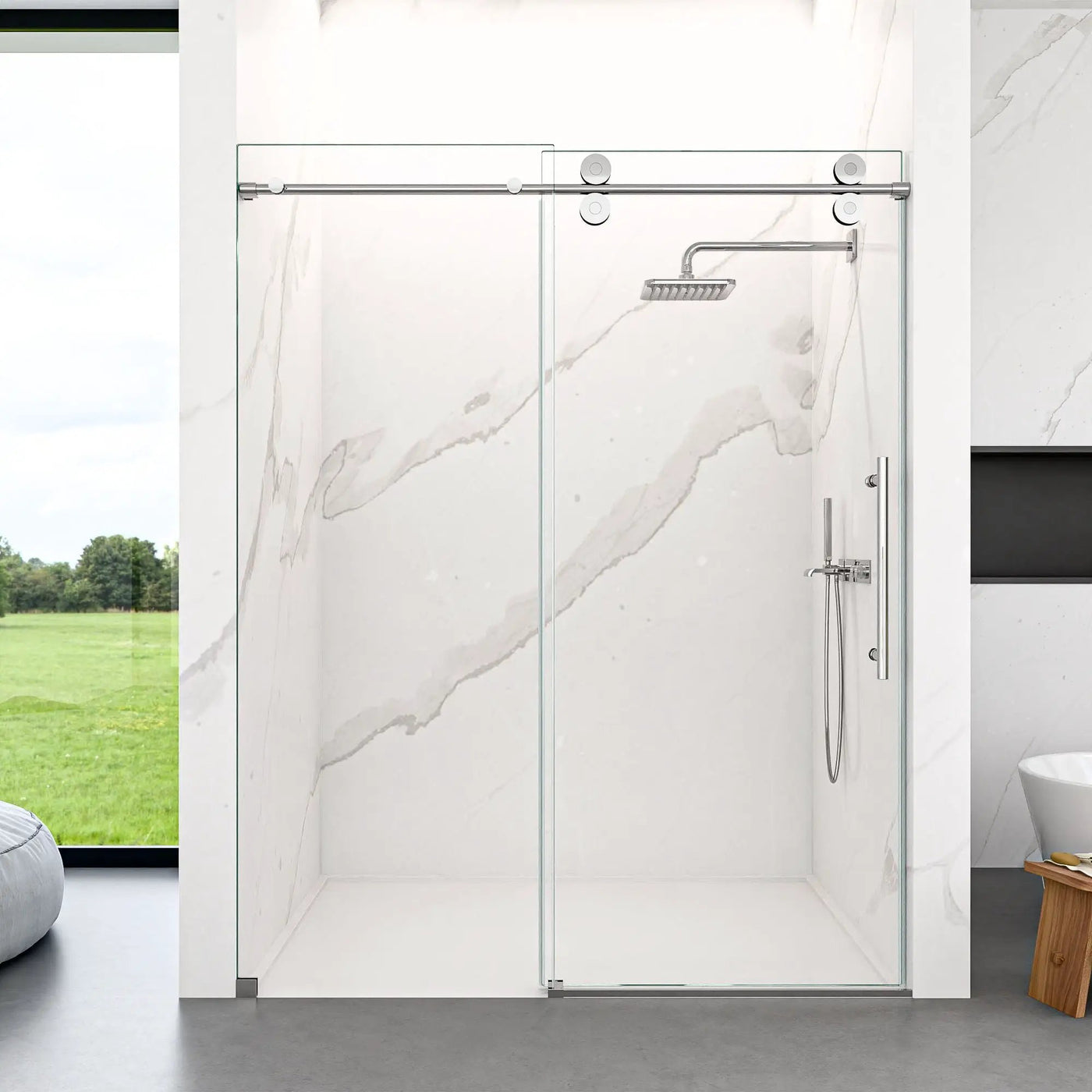 Frameless Single Sliding Shower Door With Clear Tempered Glass by HouseOfZazla