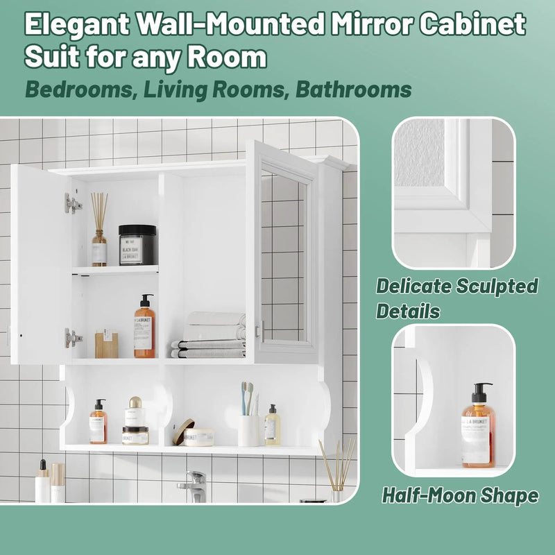 Wall Mounted Mirror Medicine Cabinet, Bathroom Storage With Doors And Open Shelves by Unique Piece Furniture