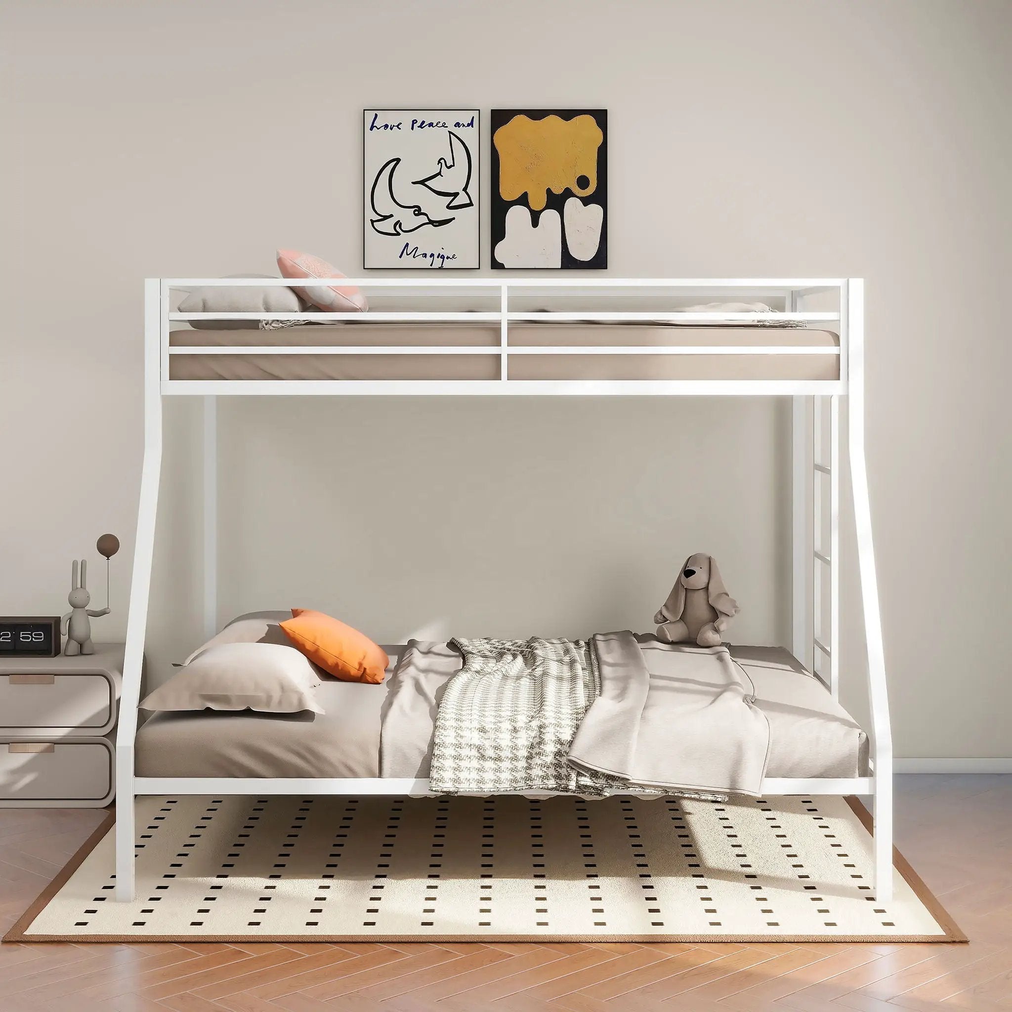 Alevera Metal Twin Over Full Bunk Bed with Ladder White by Unique Piece Furniture