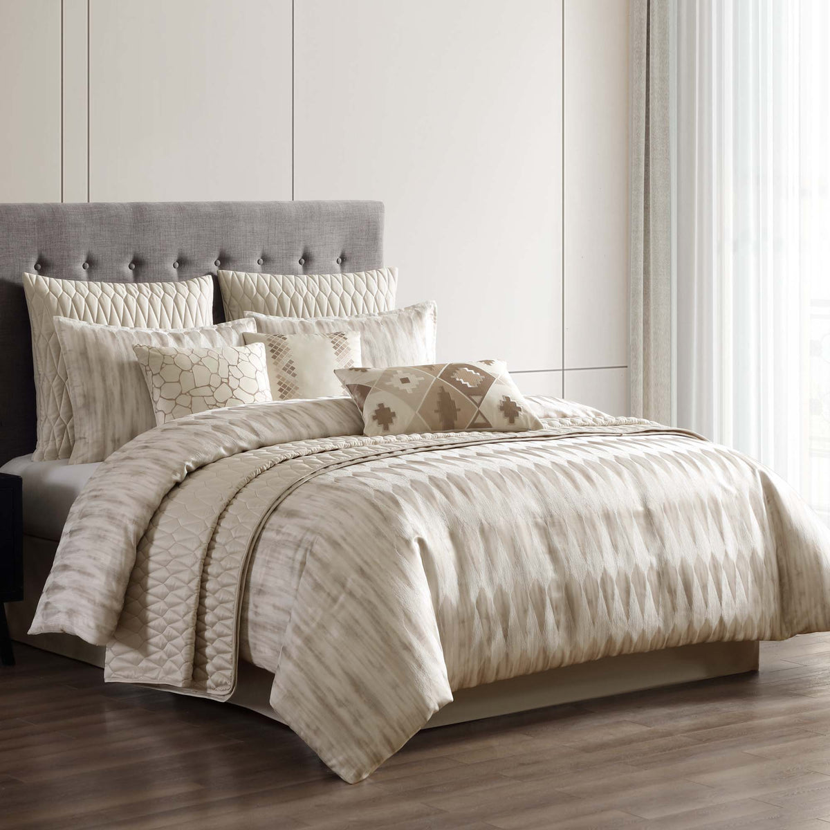 Milan 10 Piece Queen Comforter Set with Matching Coverlet - Neutral