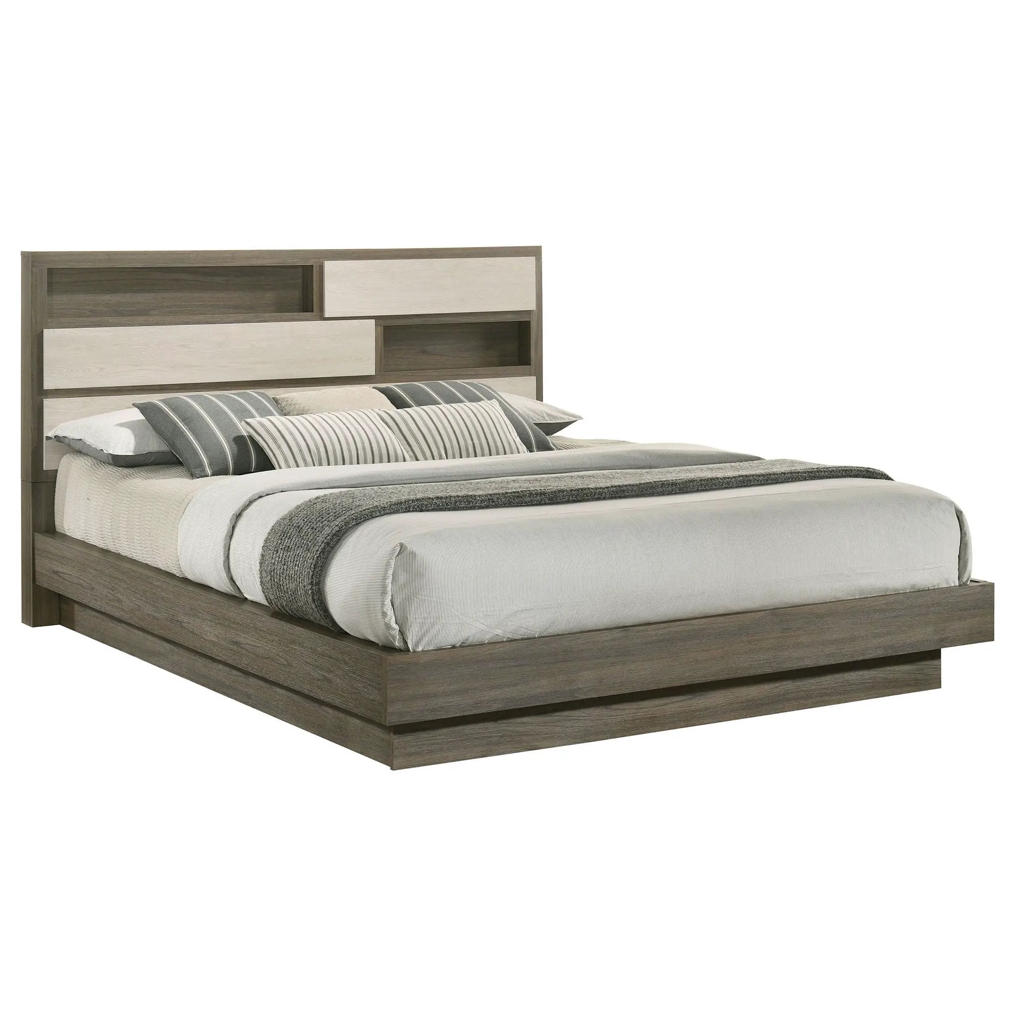Fenwick California King Bed Bookcase Headboard Grey Oak by Unique Piece Furniture
