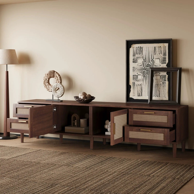 TV Stand, Media Console With 4 Drawers, Soft Closing Hinges - Dark Brown