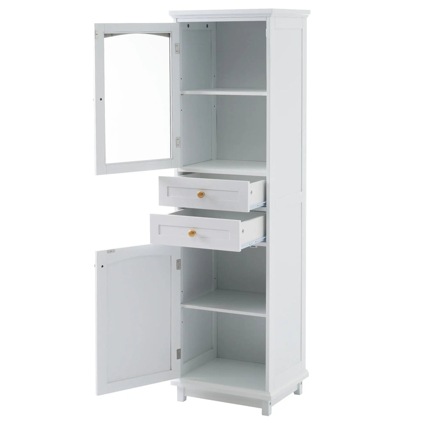 Tall Bathroom Storage Cabinet With Glass Doors, Free-Standing, Two Drawers, And Adjustable Shelves, Board, Painted Perfect For Displaying Your Favorite Items by HouseOfZazla