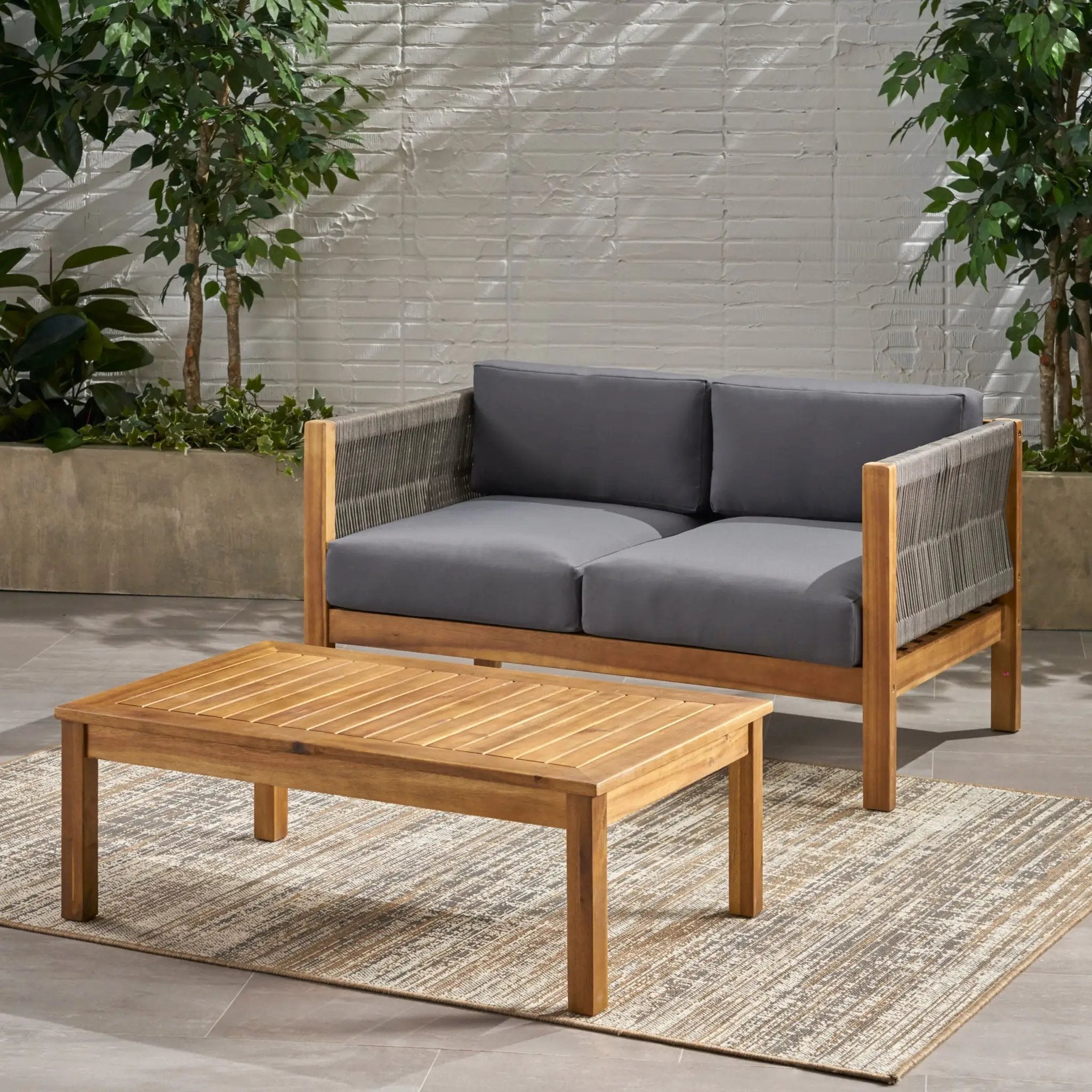 Charlotte Outdoor And Rope 4 Seater Chat Set With Cushions - Teak by HouseOfZazla