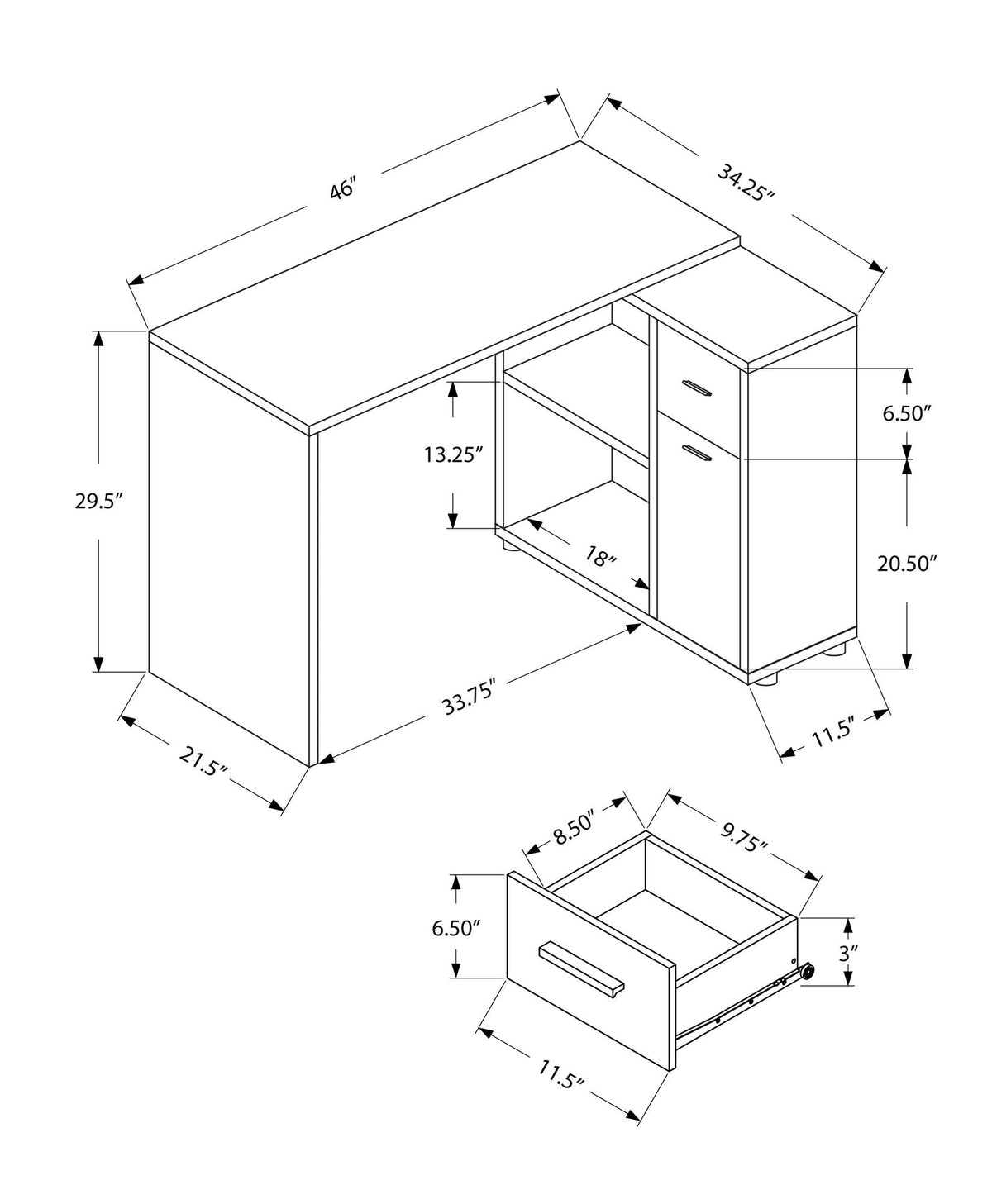 L-Shaped Computer Desk with Storage Drawers - Multiple Colors, photo 17 of 20