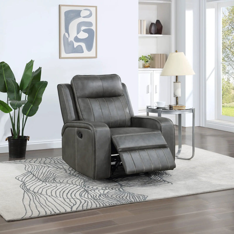Raelynn Upholstered Track Arm Recliner Grey by Unique Piece Furniture