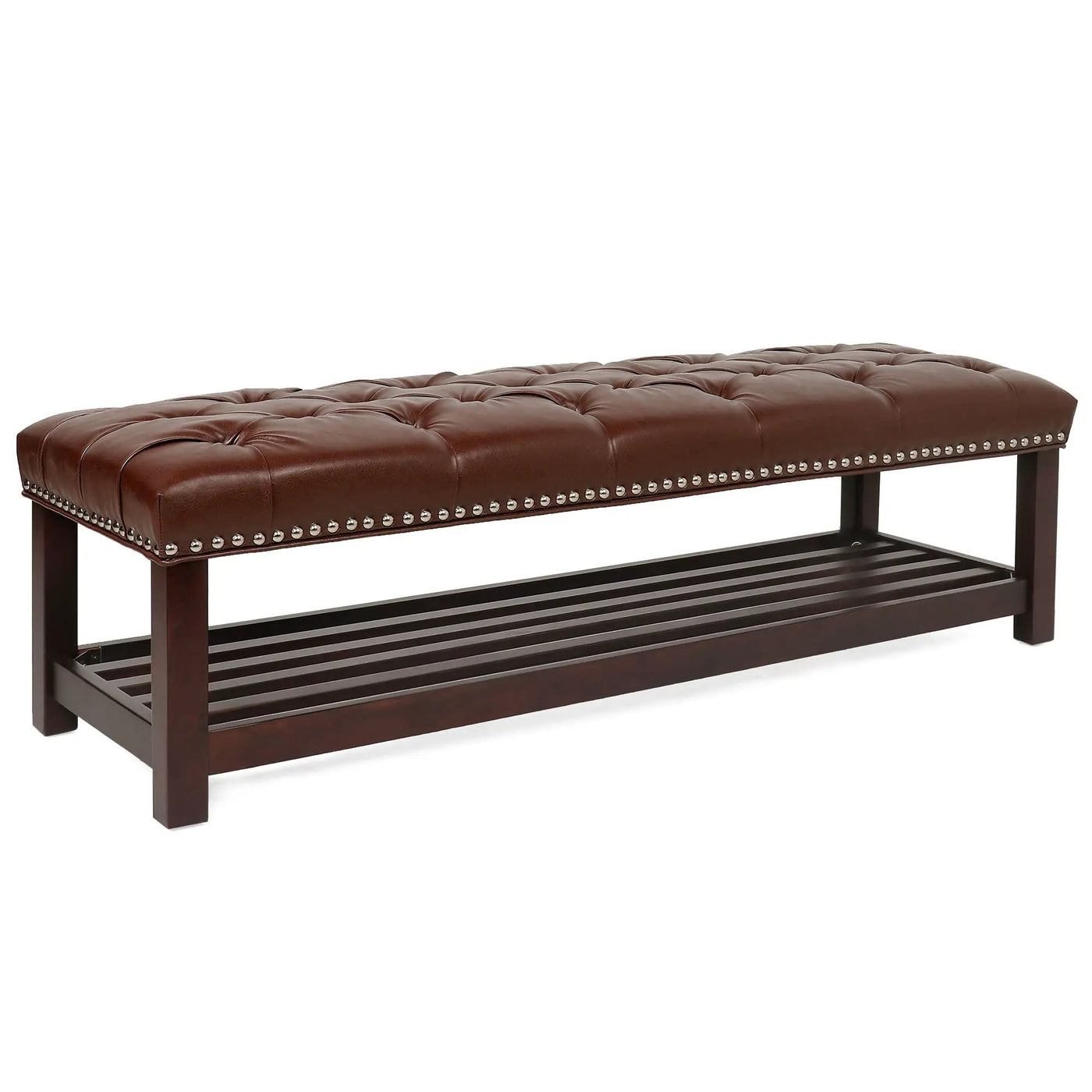 Bedroom End Of Bed Bench Tufted Upholstered End Of Bed Bench End Of Bed Entrance Shoe Bench With Nailhead Trim And Shelf Bedroom Upholstered Bench Living Room Shoe Rack Footstool by HouseOfZazla