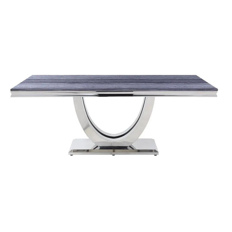 Cambrie - Dining Table With Engineered Stone Top - Engineered Stone Top & Mirrored Silver by Unique Piece Furniture