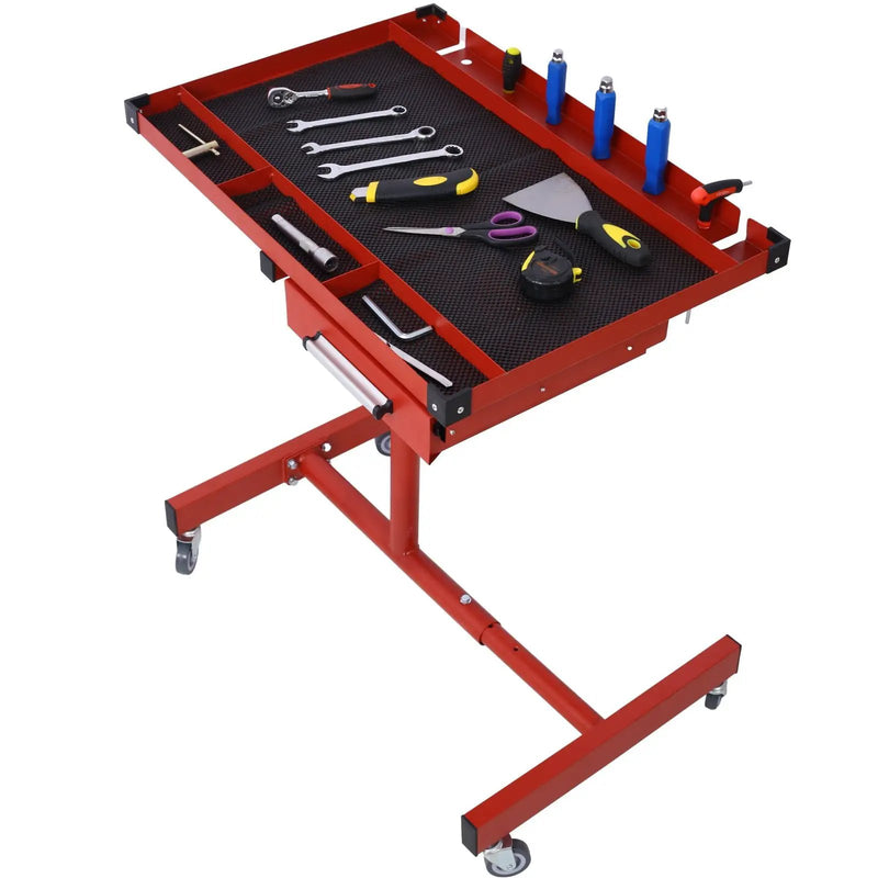 Adjustable Tear Down Work Table With Drawer For Garages, Repair Shops, And Diy, Portable, (4) 2.5" Swivel Casters, 220 Pound Capacity, Rubber Corners, Heavy Duty Steel by Unique Piece Furniture